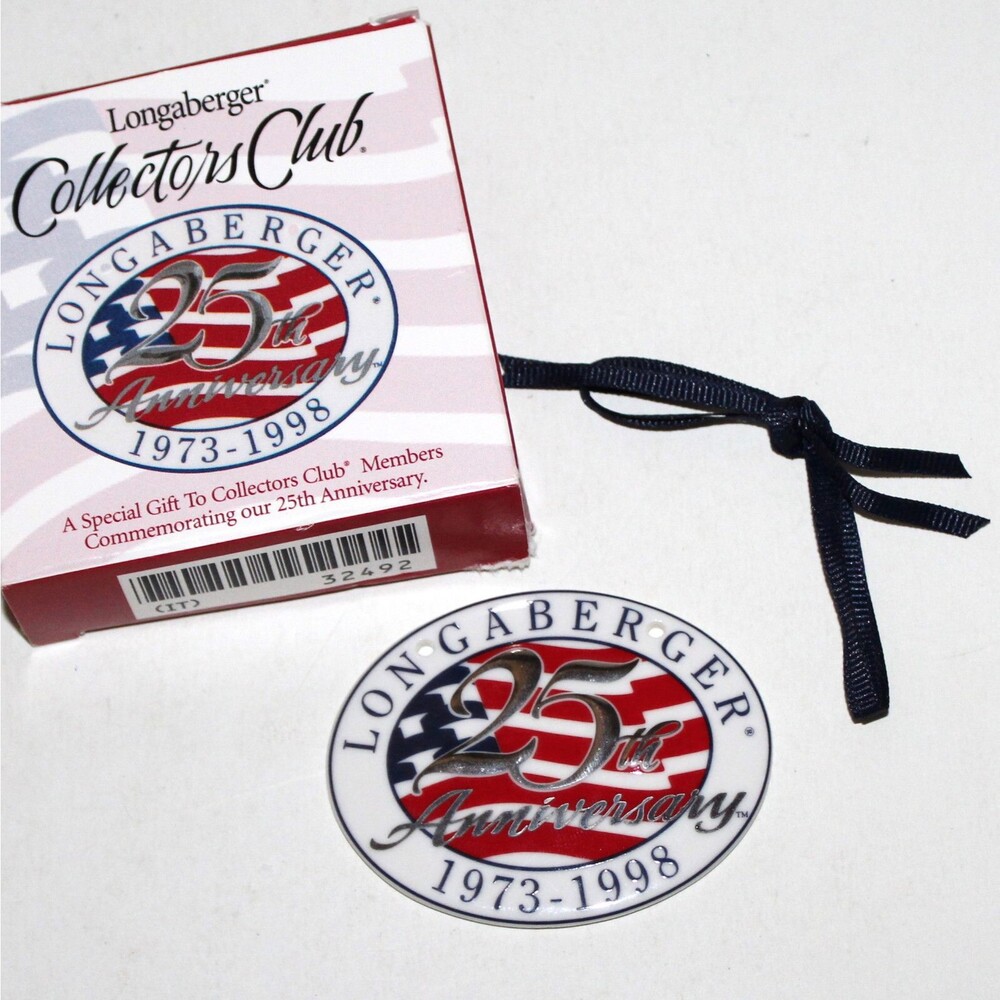 Longaberger 25th Anniversary Collectors Club Ceramic Tag tie on 1998 US Flag